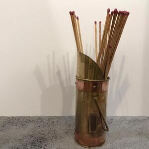 Vintage Copper Brass Colored Long Match Stick Holder And Striker